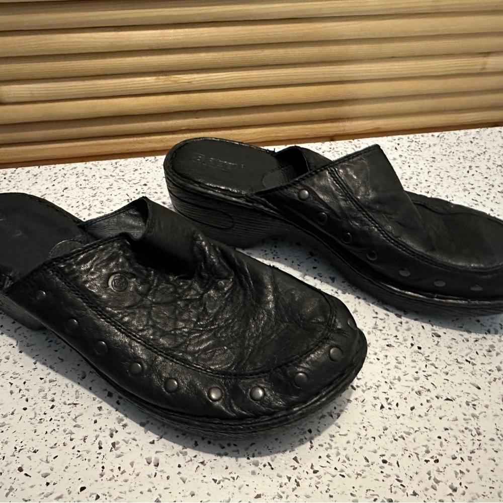 Born Black Leather Mules